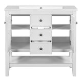 English Elm 36" Bathroom Vanity With Ceramic Basin, Two Cabinets and Drawers, Open Shelf, Solid Wood Frame, White (Old Sku: Sy999101Aak)