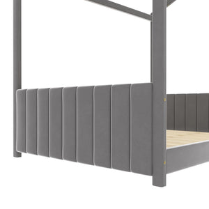 English Elm Full Size House Bed Velvet Upholstered Pinewood Frame Kids Playhouse Sleeping Nook LP100126AAE