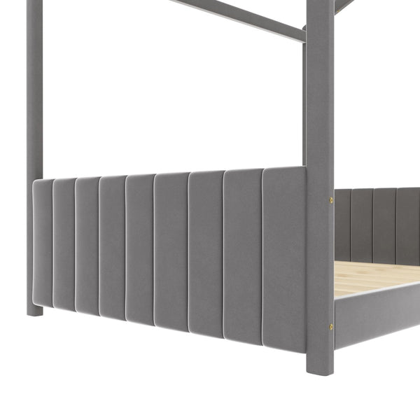 English Elm Full Size House Bed Velvet Upholstered Pinewood Frame Kids Playhouse Sleeping Nook LP100126AAE