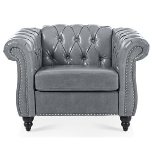 English Elm 1 Seater Pu Leather Accent Sofa Tufted Pocket Spring Chair for Living Room W68078888