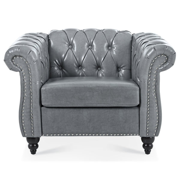 English Elm 1 Seater Pu Leather Accent Sofa Tufted Pocket Spring Chair for Living Room W68078888