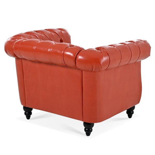 English Elm 1 Seater Pu Leather Tufted Accent Sofa with Birch Legs for Any Living Space Orange W680P405335