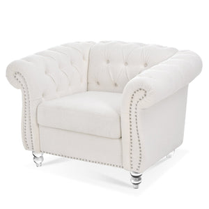 English Elm 1 Seater Pu Leather Accent Sofa Tufted Pocket Spring Chair for Living Room W68078887