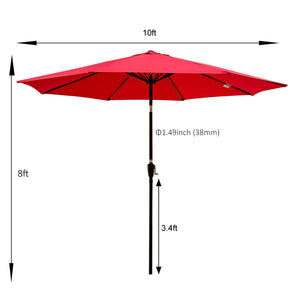 English Elm Outdoor Patio Umbrella 10FT Red - 8-Rib Steel Pole 38mm, Crank & Tilt Mechanism, No Base W65679880