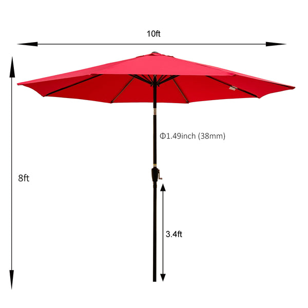 English Elm Outdoor Patio Umbrella 10FT Red - 8-Rib Steel Pole 38mm, Crank & Tilt Mechanism, No Base W65679880