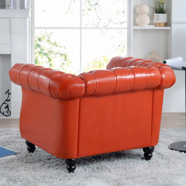 English Elm 1 Seater Pu Leather Tufted Accent Sofa with Birch Legs for Any Living Space Orange W680P405335
