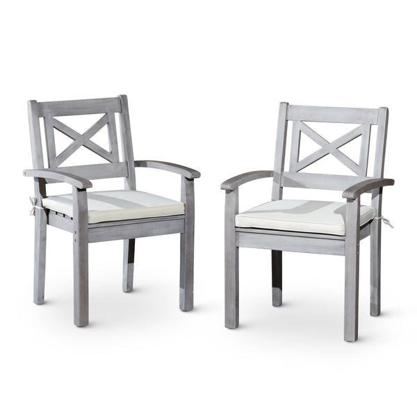 English Elm Dining Chairs Set of 2 – Silver Gray Eucalyptus Outdoor Armchairs with Detachable Cushions, Stackable, FSC-Certified B04657519