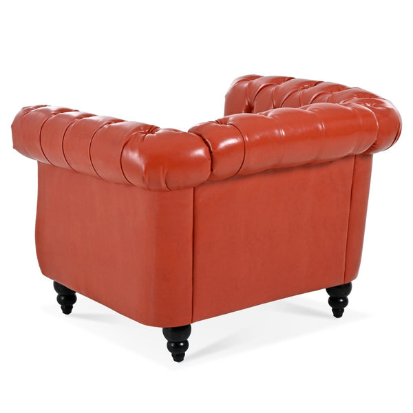 English Elm 1 Seater Pu Leather Tufted Accent Sofa with Birch Legs for Any Living Space Orange W680P405335