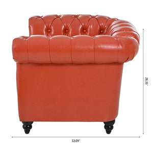 English Elm 1 Seater Pu Leather Tufted Accent Sofa with Birch Legs for Any Living Space Orange W680P405335