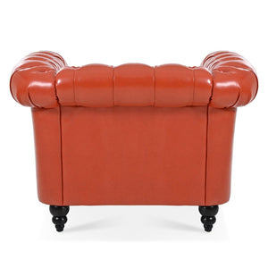 English Elm 1 Seater Pu Leather Tufted Accent Sofa with Birch Legs for Any Living Space Orange W680P405335