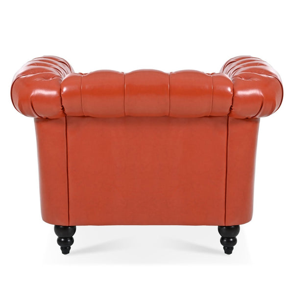 English Elm 1 Seater Pu Leather Tufted Accent Sofa with Birch Legs for Any Living Space Orange W680P405335