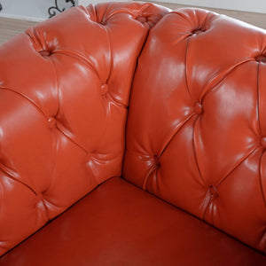 English Elm 1 Seater Pu Leather Tufted Accent Sofa with Birch Legs for Any Living Space Orange W680P405335