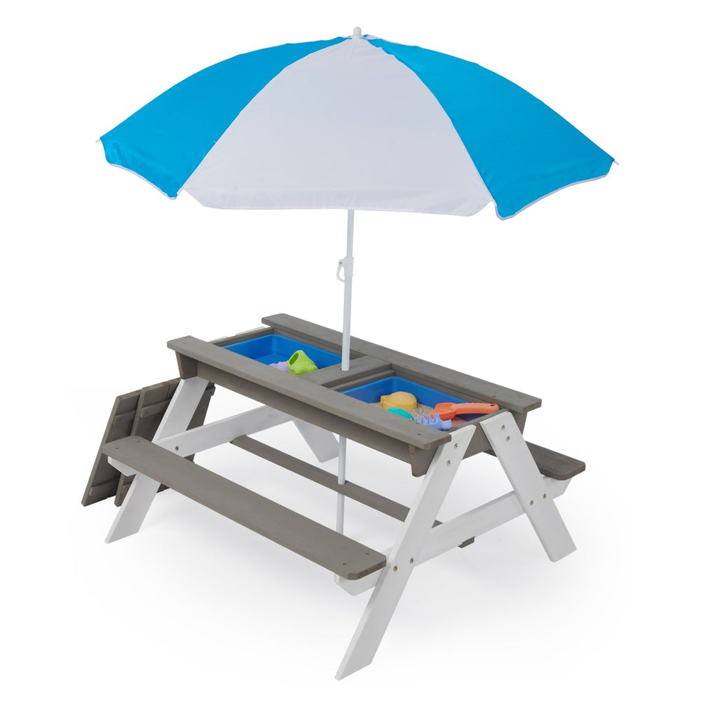 English Elm 3-in-1 Kids Cedar Outdoor Picnic Sand Water Table with Shading Umbrella W1390104709