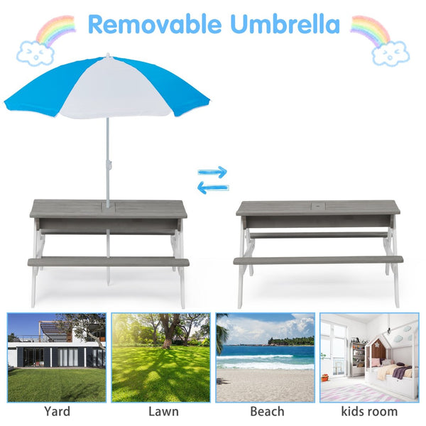 English Elm 3-in-1 Kids Cedar Outdoor Picnic Sand Water Table with Shading Umbrella W1390104709