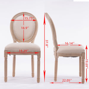 English Elm French Style Solid Wood Frame Dining Chairs Set Of 2 - Cream Linen Oval Back For Elegant Dining W162278981