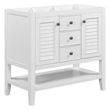 English Elm 36" Bathroom Vanity Without Sink, Cabinet Base Only, Two Cabinets and Drawers, Open Shelf, Solid Wood Frame, White