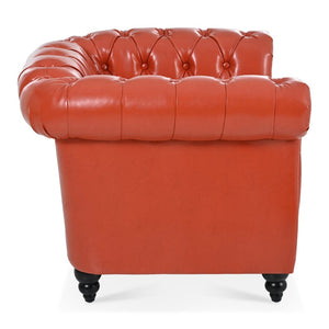 English Elm 1 Seater Pu Leather Tufted Accent Sofa with Birch Legs for Any Living Space Orange W680P405335
