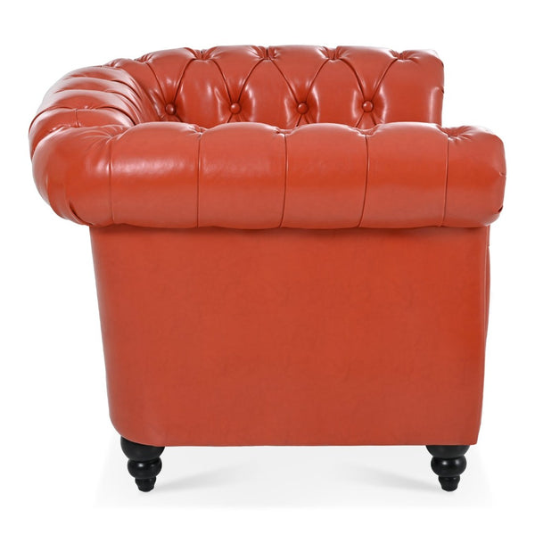 English Elm 1 Seater Pu Leather Tufted Accent Sofa with Birch Legs for Any Living Space Orange W680P405335