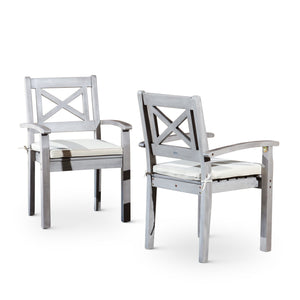 English Elm Dining Chairs Set of 2 – Silver Gray Eucalyptus Outdoor Armchairs with Detachable Cushions, Stackable, FSC-Certified B04657519