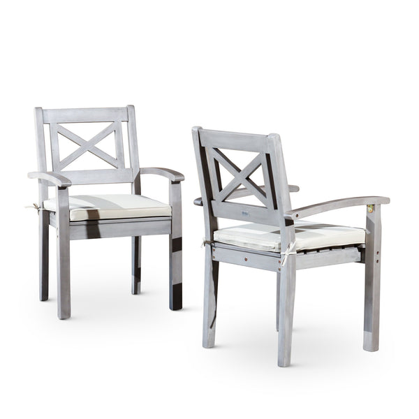 English Elm Dining Chairs Set of 2 – Silver Gray Eucalyptus Outdoor Armchairs with Detachable Cushions, Stackable, FSC-Certified B04657519
