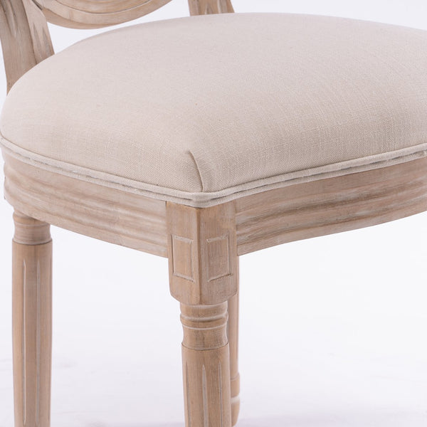 English Elm French Style Solid Wood Frame Dining Chairs Set Of 2 With Cream Linen & Rattan Back For Elegance W162278980