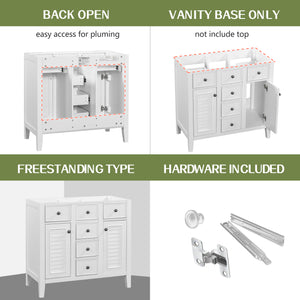 English Elm 36" Bathroom Vanity Without Sink, Cabinet Base Only, Two Cabinets and Five Drawers, Solid Wood Frame, White