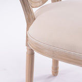 English Elm French Style Solid Wood Frame Linen Fabric Oval Back Dining Chair,Set Of 2,Cream