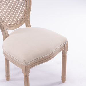 English Elm French Style Solid Wood Frame Dining Chairs Set Of 2 With Cream Linen & Rattan Back For Elegance W162278980