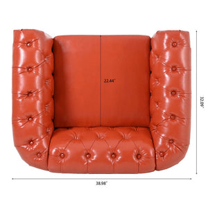 English Elm 1 Seater Pu Leather Tufted Accent Sofa with Birch Legs for Any Living Space Orange W680P405335