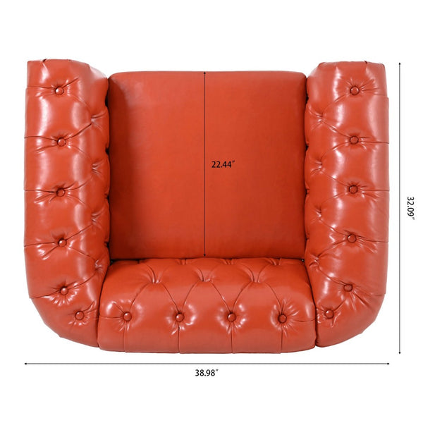 English Elm 1 Seater Pu Leather Tufted Accent Sofa with Birch Legs for Any Living Space Orange W680P405335