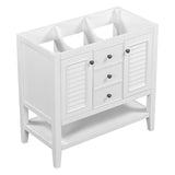 English Elm 36" Bathroom Vanity Without Sink, Cabinet Base Only, Two Cabinets and Drawers, Open Shelf, Solid Wood Frame, White