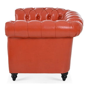 English Elm 1 Seater Pu Leather Tufted Accent Sofa with Birch Legs for Any Living Space Orange W680P405335
