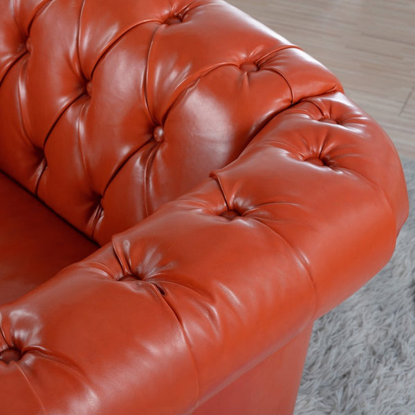 English Elm 1 Seater Pu Leather Tufted Accent Sofa with Birch Legs for Any Living Space Orange W680P405335