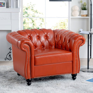 English Elm 1 Seater Pu Leather Tufted Accent Sofa with Birch Legs for Any Living Space Orange W680P405335