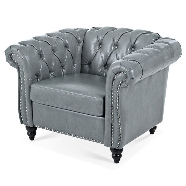 English Elm 1 Seater Pu Leather Accent Sofa Tufted Pocket Spring Chair for Living Room W68078888