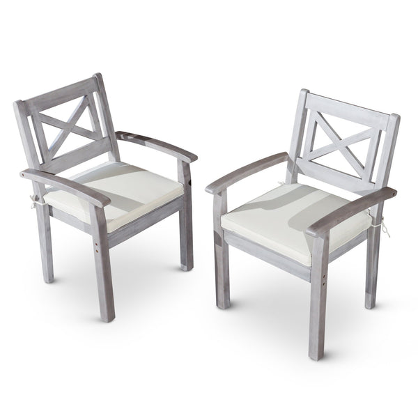 English Elm Dining Chairs Set of 2 – Silver Gray Eucalyptus Outdoor Armchairs with Detachable Cushions, Stackable, FSC-Certified B04657519