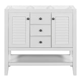 English Elm 36" Bathroom Vanity Without Sink, Cabinet Base Only, Two Cabinets and Drawers, Open Shelf, Solid Wood Frame, White