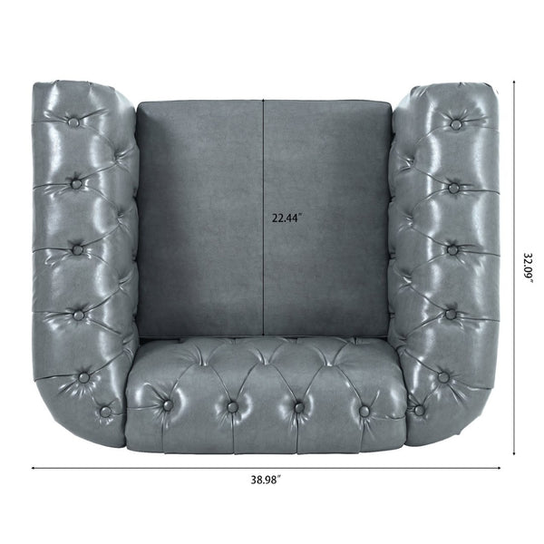 English Elm 1 Seater Pu Leather Accent Sofa Tufted Pocket Spring Chair for Living Room W68078888