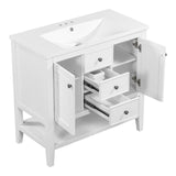 English Elm 36" Bathroom Vanity With Ceramic Basin, Two Cabinets and Drawers, Open Shelf, Solid Wood Frame, White (Old Sku: Sy999101Aak-1)