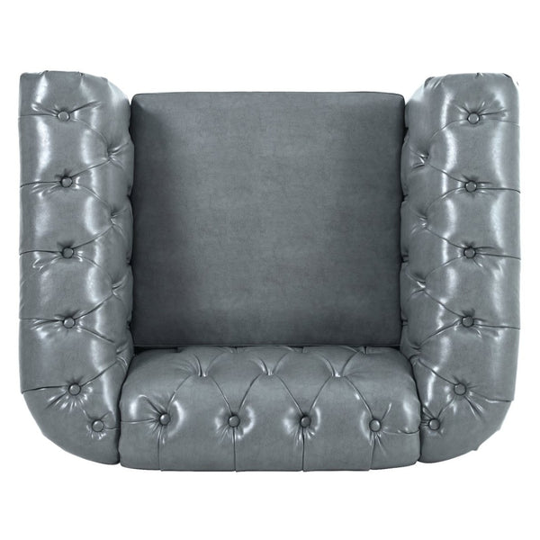 English Elm 1 Seater Pu Leather Accent Sofa Tufted Pocket Spring Chair for Living Room W68078888