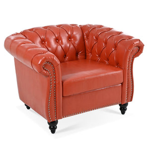 English Elm 1 Seater Pu Leather Tufted Accent Sofa with Birch Legs for Any Living Space Orange W680P405335