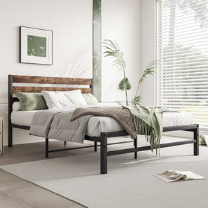 English Elm Full Rustic Platform Bed Frame with Vintage Wood Headboard & Footboard, Sturdy Metal Slats, Storage-Friendly, No Box Spring Needed W84084262