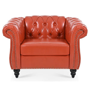 English Elm 1 Seater Pu Leather Tufted Accent Sofa with Birch Legs for Any Living Space Orange W680P405335