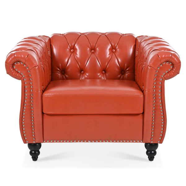 English Elm 1 Seater Pu Leather Tufted Accent Sofa with Birch Legs for Any Living Space Orange W680P405335