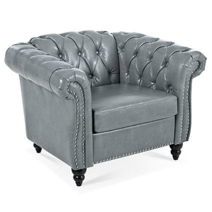 English Elm 1 Seater Pu Leather Accent Sofa Tufted Pocket Spring Chair for Living Room W68078888