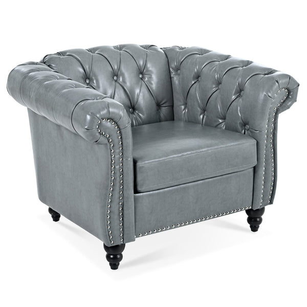 English Elm 1 Seater Pu Leather Accent Sofa Tufted Pocket Spring Chair for Living Room W68078888
