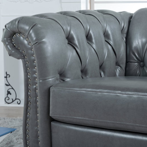 English Elm 1 Seater Pu Leather Accent Sofa Tufted Pocket Spring Chair for Living Room W68078888