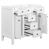 English Elm 36" Bathroom Vanity Without Sink, Cabinet Base Only, Two Cabinets and Five Drawers, Solid Wood Frame, White