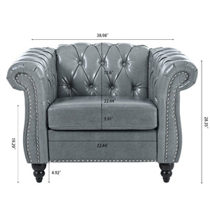 English Elm 1 Seater Pu Leather Accent Sofa Tufted Pocket Spring Chair for Living Room W68078888