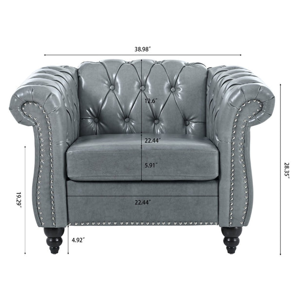 English Elm 1 Seater Pu Leather Accent Sofa Tufted Pocket Spring Chair for Living Room W68078888